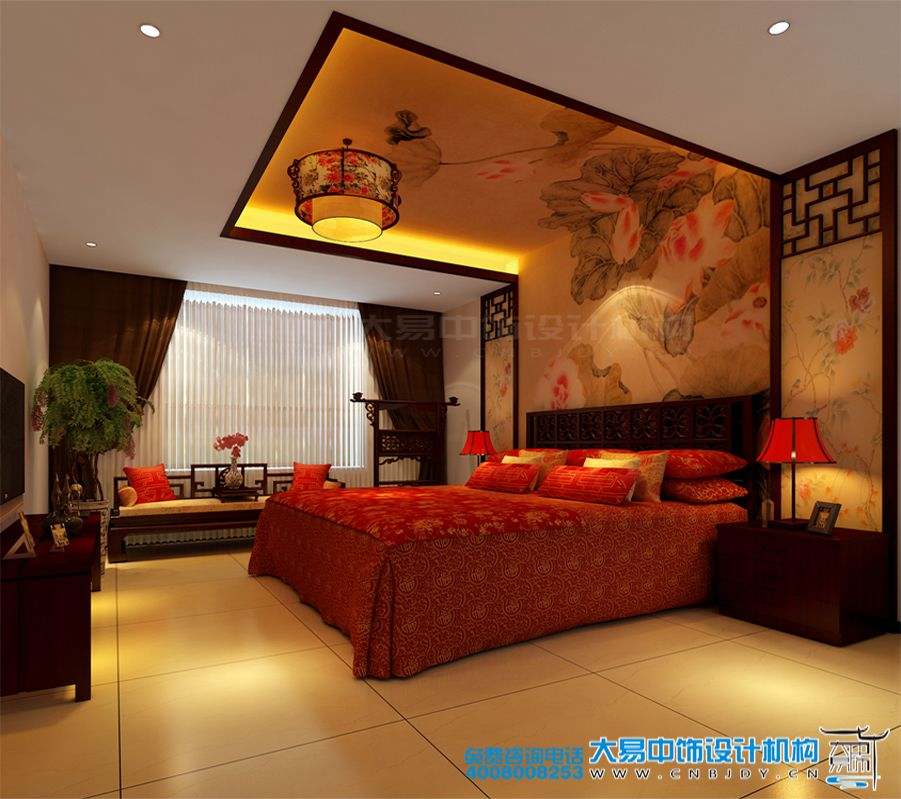 駐馬店新中式風(fēng)格家裝效果圖紅色典雅設(shè)計